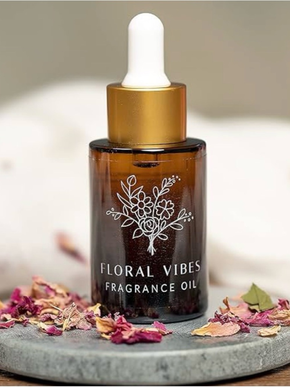Floral Vibes Brown & Gold Facial Oil - Lightweight Serum with Dropper